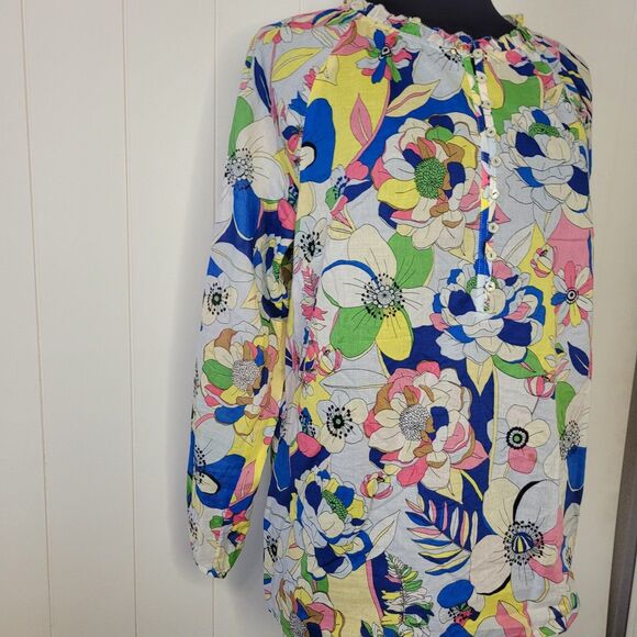 Talbots Top Womens Size Large Floral Popover Ruffle Collar Cotton - Picture 2 of 8